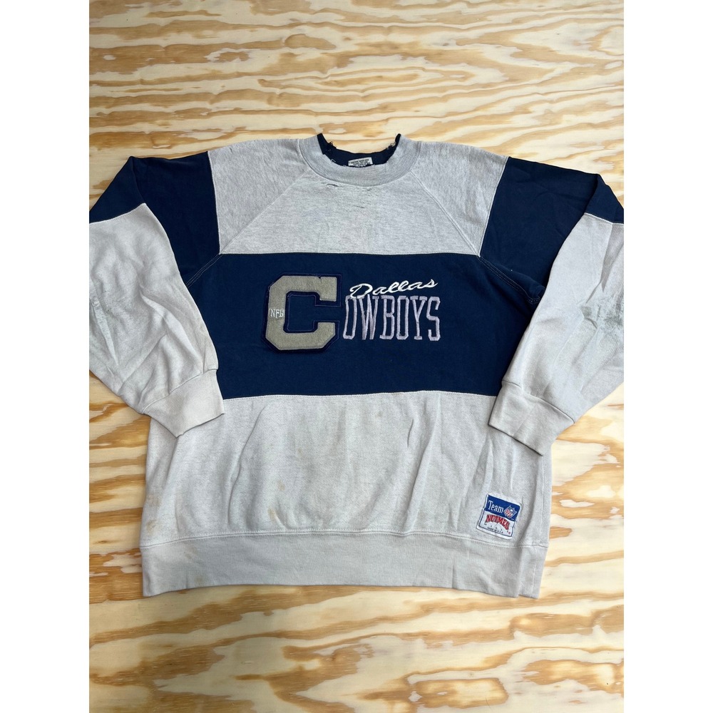 Vintage Nutmeg Mills Dallas Cowboys Sweatshirt Navy Grey Embroidered Large USA